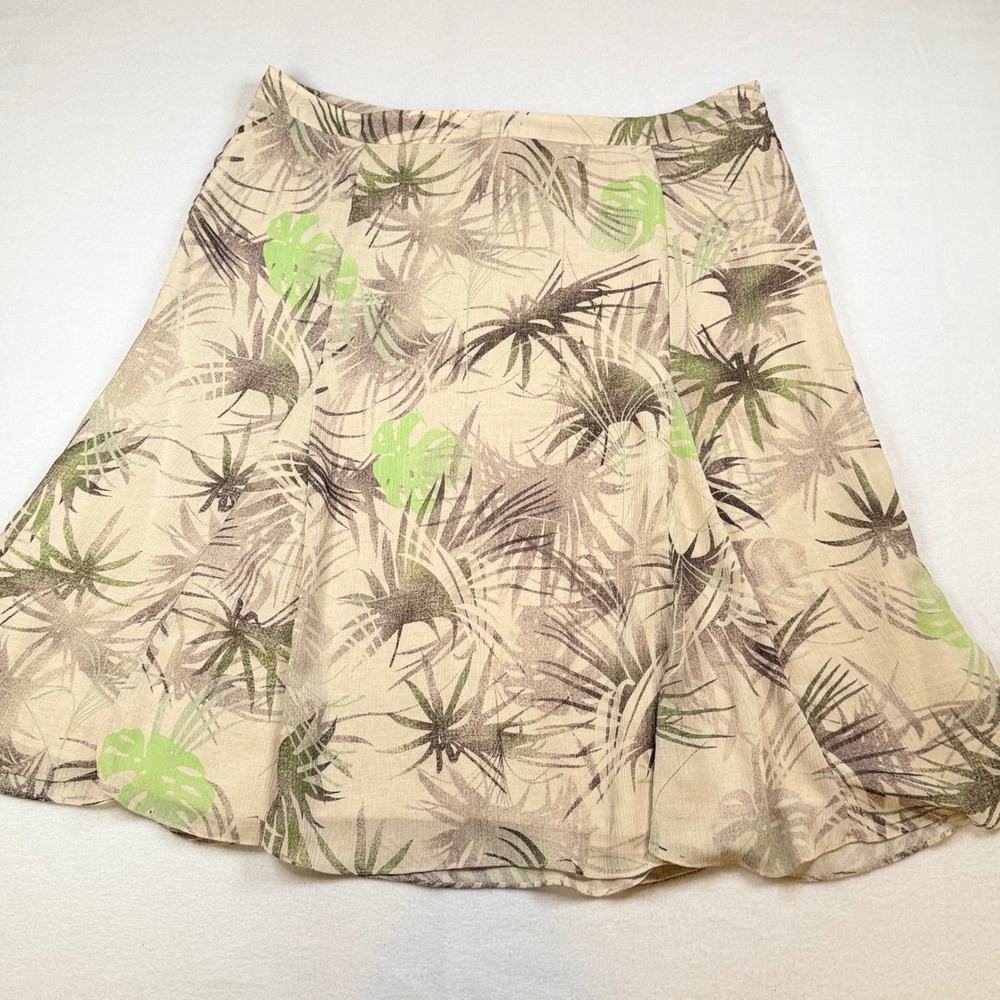 Covington Woman Tropical Palm Leaf Print A-Line Skirt Cream Green 16W